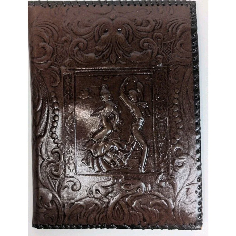 Vintage Tooled Leather Bifold Address Notebook Western Cowboy Embossed Cover